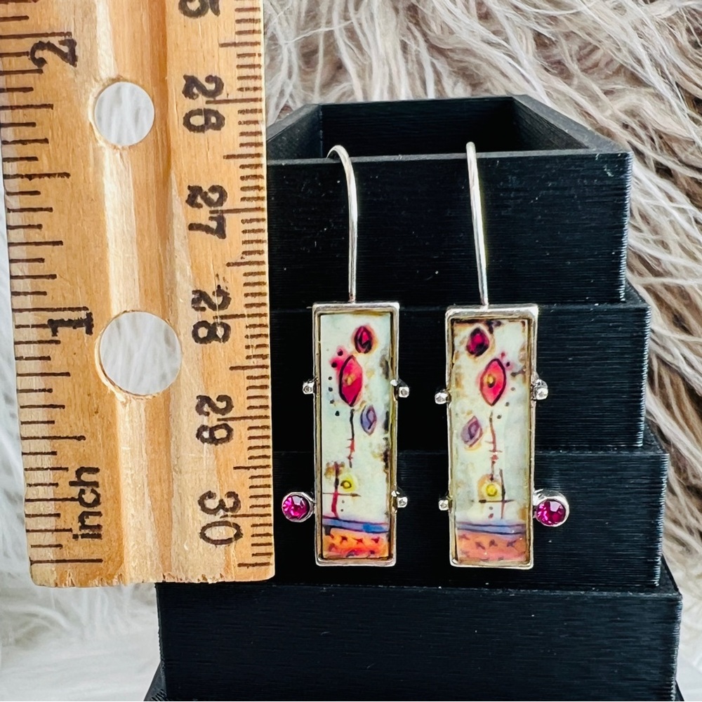 Beautiful Silvertone Rectangular Shape Long Dangl… - image 5